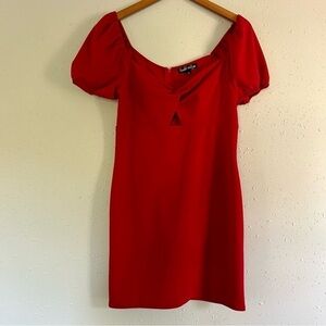 Crystal Doll Red Cap Sleeve Mini Dress Wedding Guest Large Cut Out